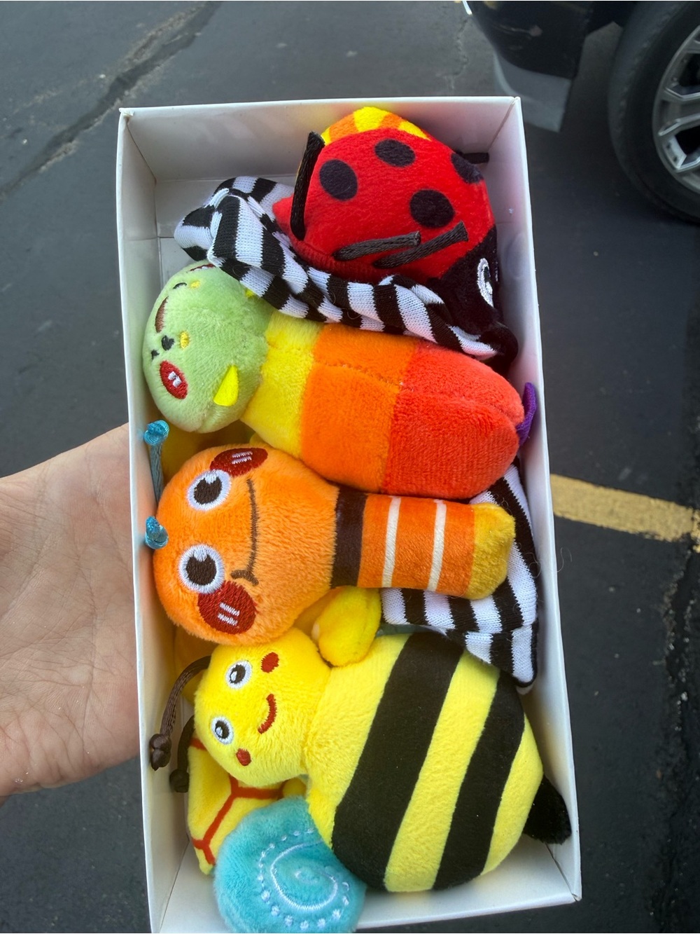 Colorful Plush Bug Rattle Set - Yellow, Orange, Red, Green, Blue